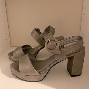 Gray chunky heel sandals